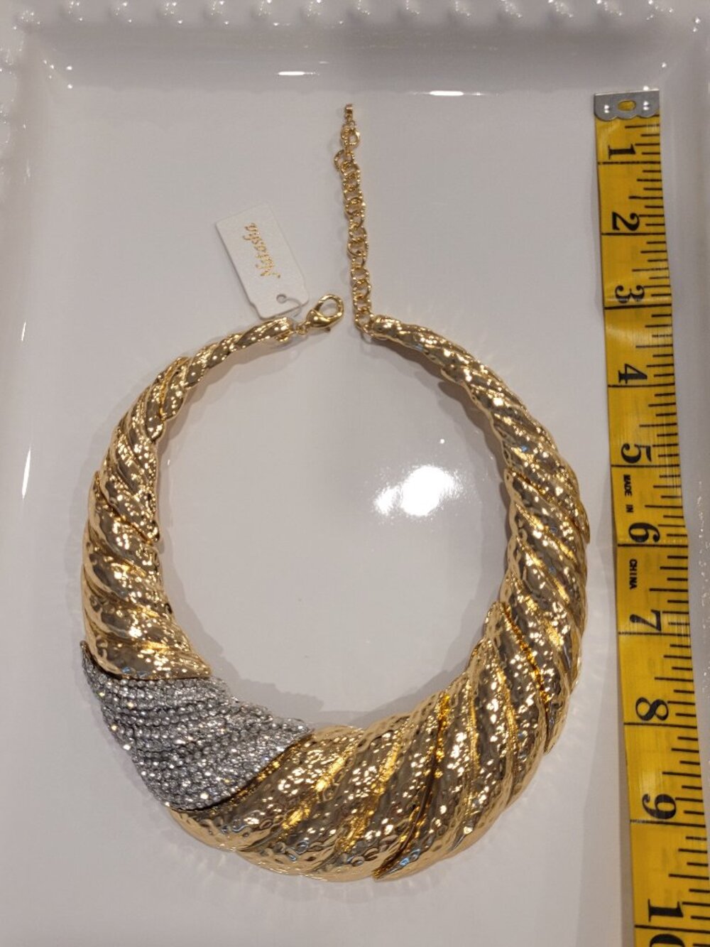 Natasha Necklace: Gold-tone with Rhinestones. Thick. Sparkly. Statement. Choker. - Picture 11 of 15